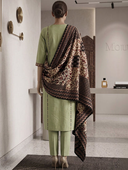 Embroidered Cotton Kurta & Palazzos With Dupatta Kurta Set