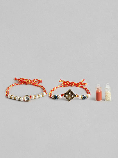 Dhiyona Unisex Set of 2 Beaded Bhai Bhabhi Rakhis With Roli & Chawal