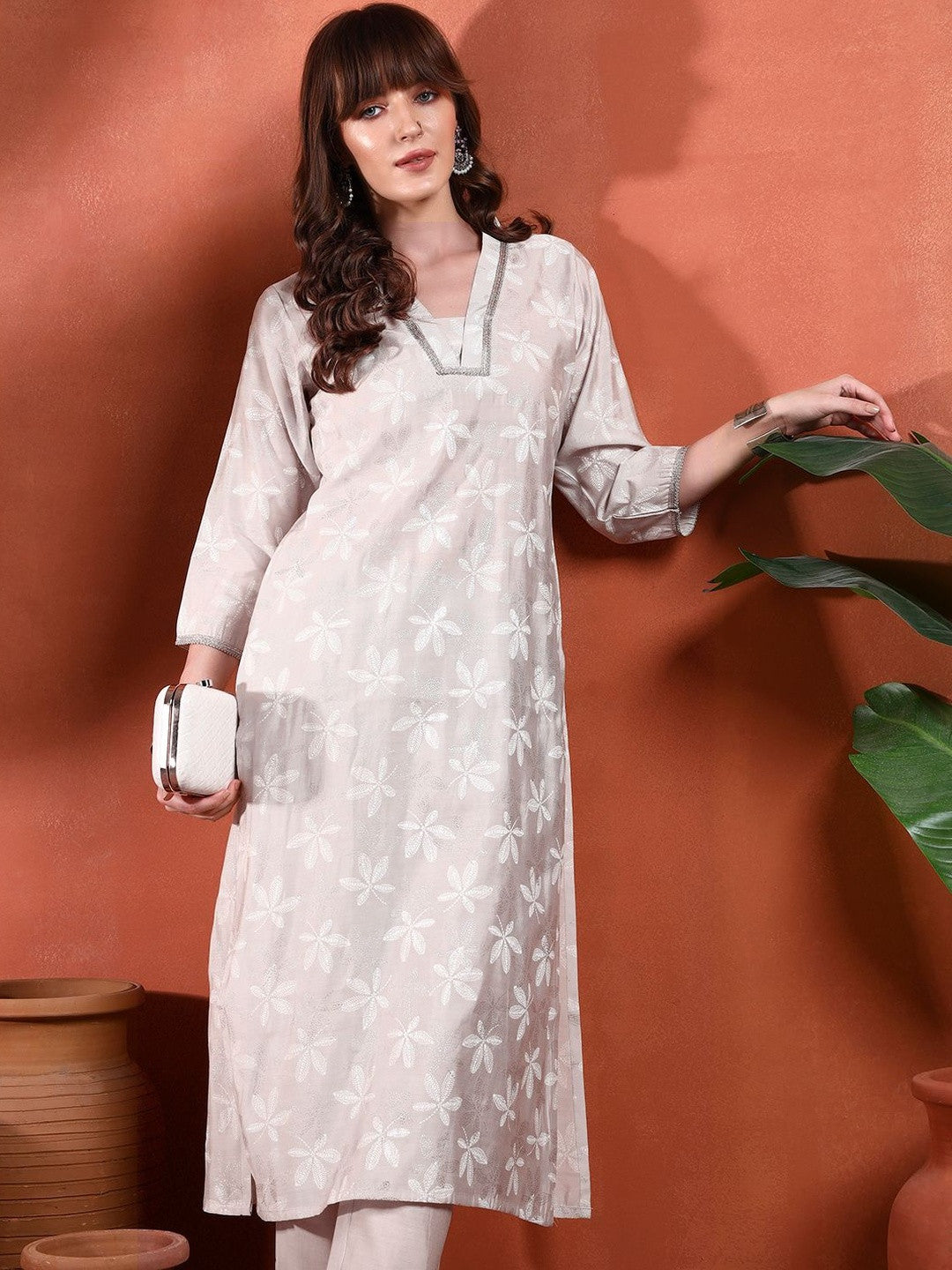 Floral Printed Straight Kurta with Trousers