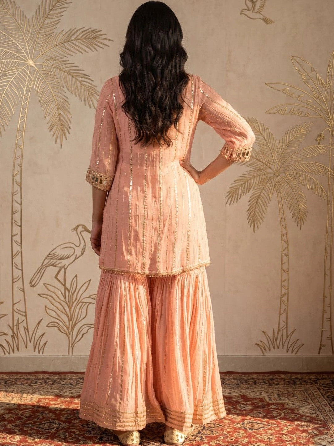 Women Regular Mirror Work Kurta with Sharara
