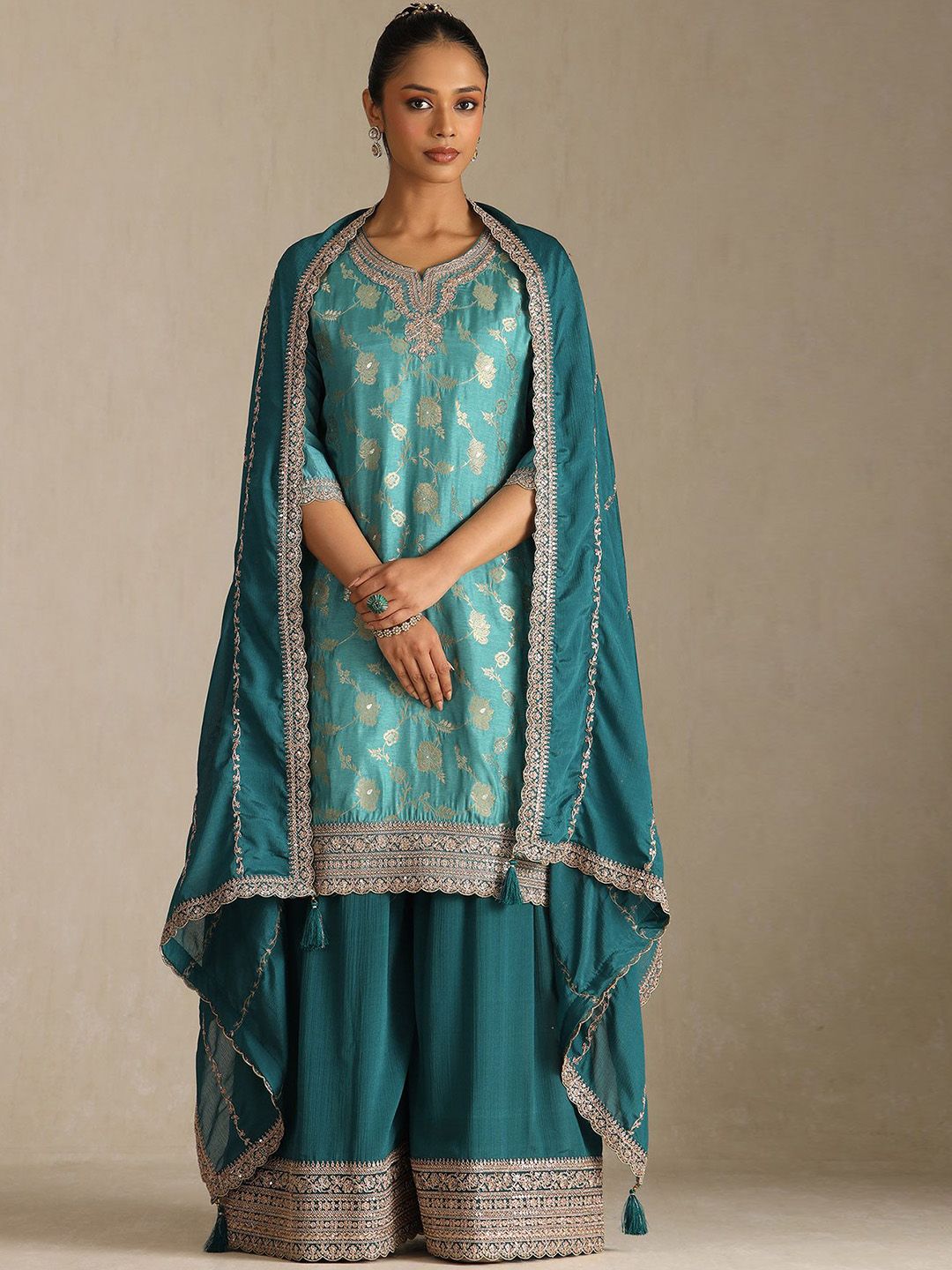 Dhiyona SO Women's Women Embroidered Kurta with Palazzos & Dupatta