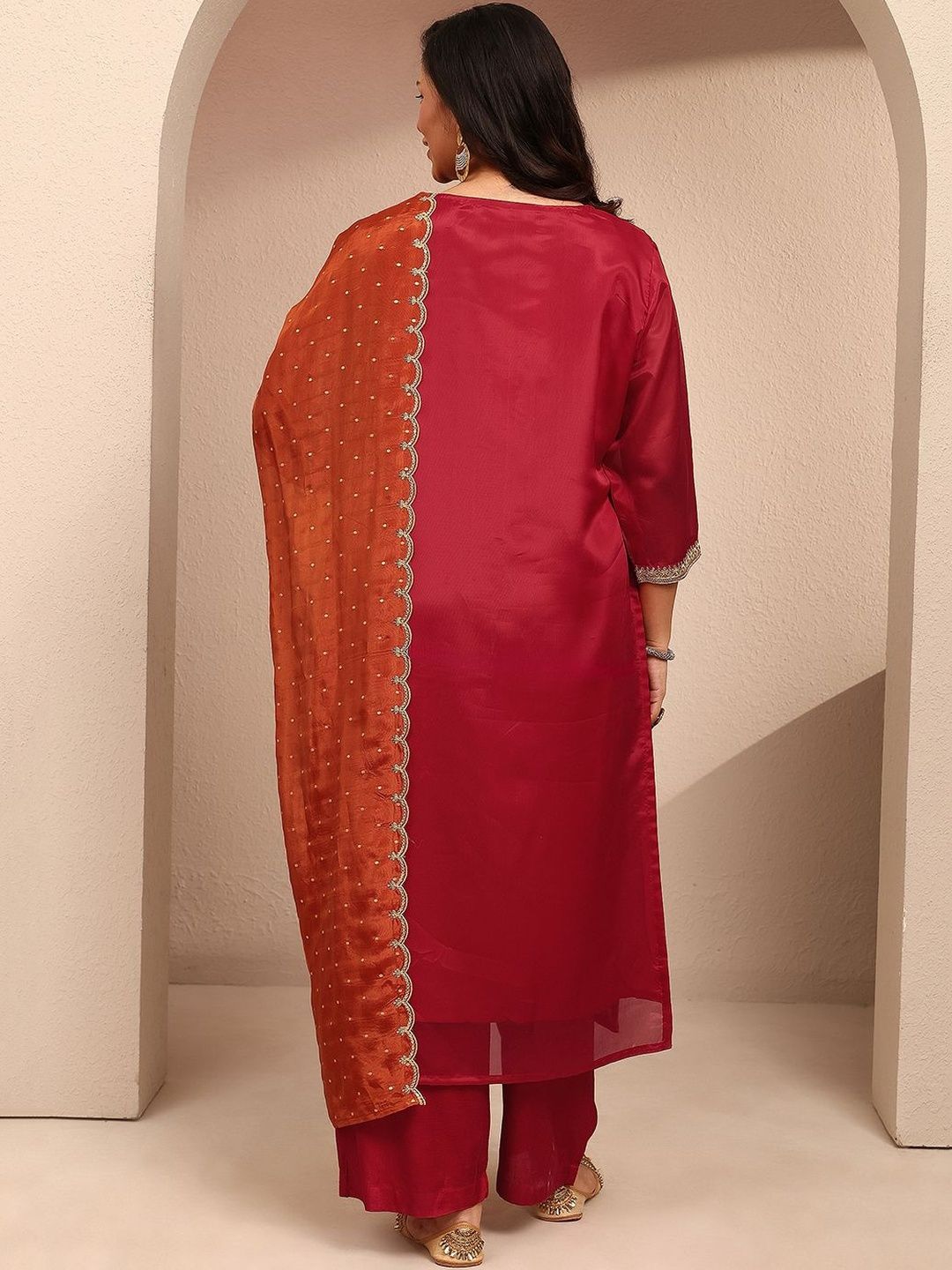Dhiyona Women's Ethnic Motifs Embroidered Regular Thread Work Kurta with Trousers & With Dupatta