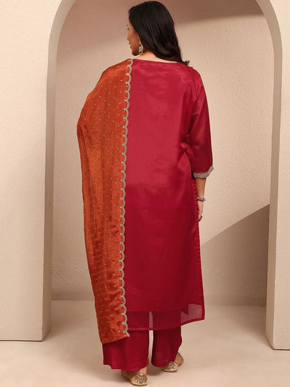 Dhiyona Women's Ethnic Motifs Embroidered Regular Thread Work Kurta with Trousers & With Dupatta