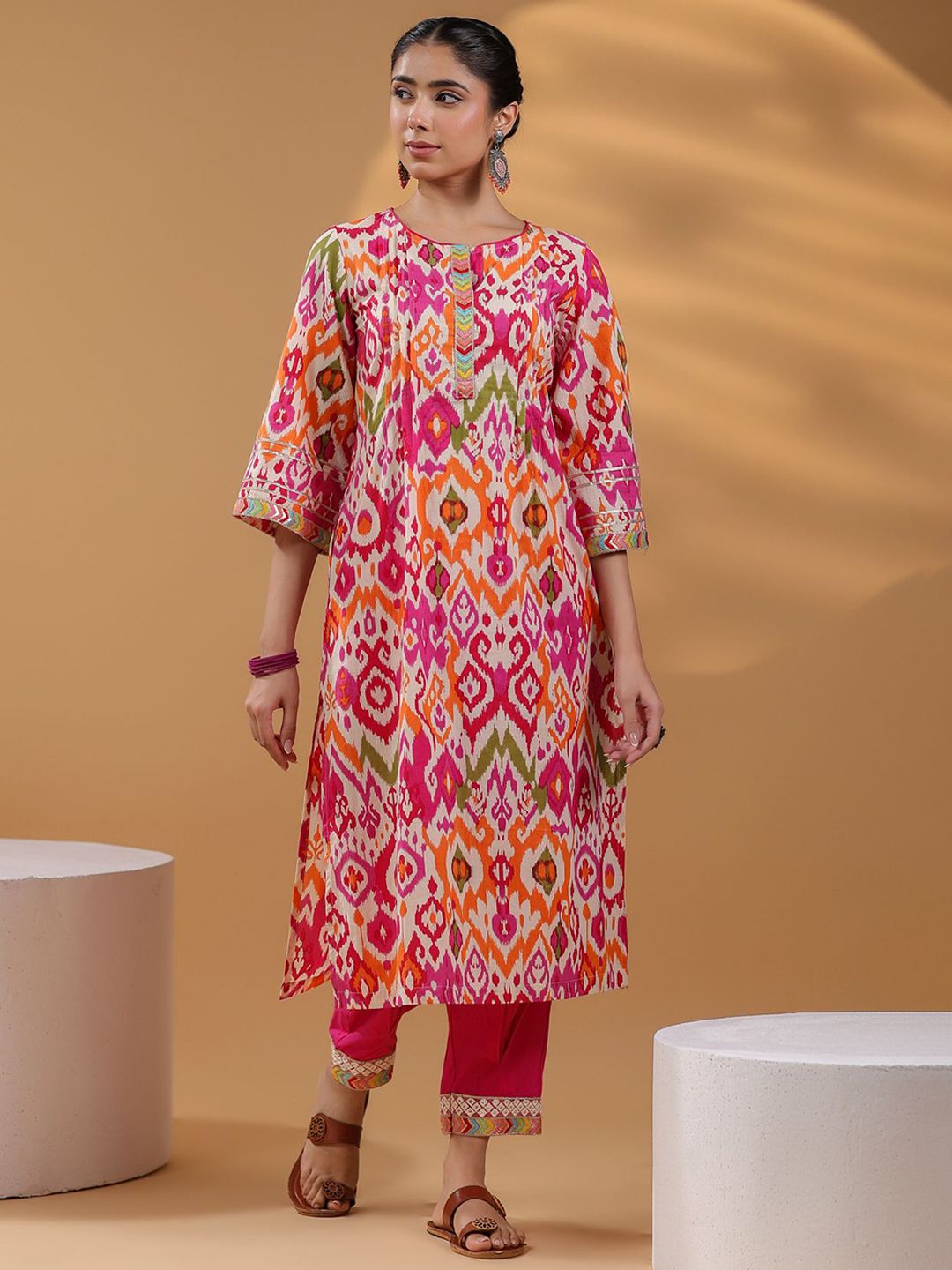 Dhiyona RR Women's Ethnic Motifs Printed Pure Cotton Straigt Kurta With Trousers & Dupatta