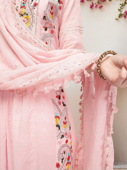 Dhiyona IS Women's Women Floral Embroidered Regular Pure Cotton Kurta with Trousers & Dupatta