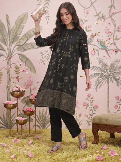 Ethnic Motifs Print Pleated Pure Cotton Kurta with Trousers
