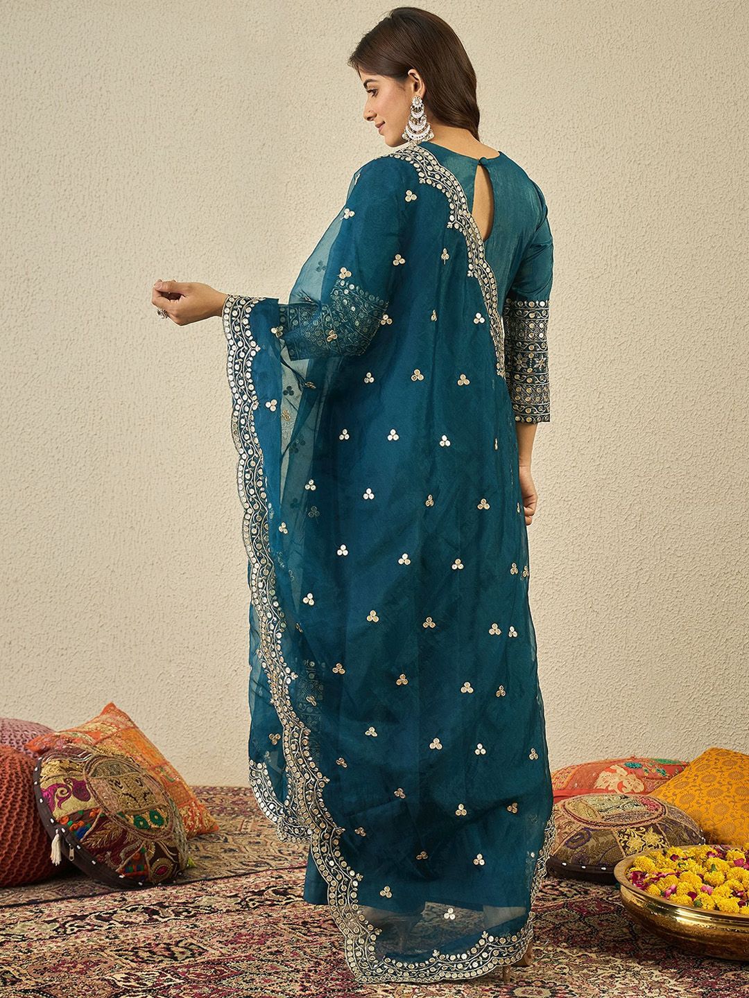 Dhiyona IN Women Ethnic Motifs Embroidered Kurta with Palazzo & Dupatta