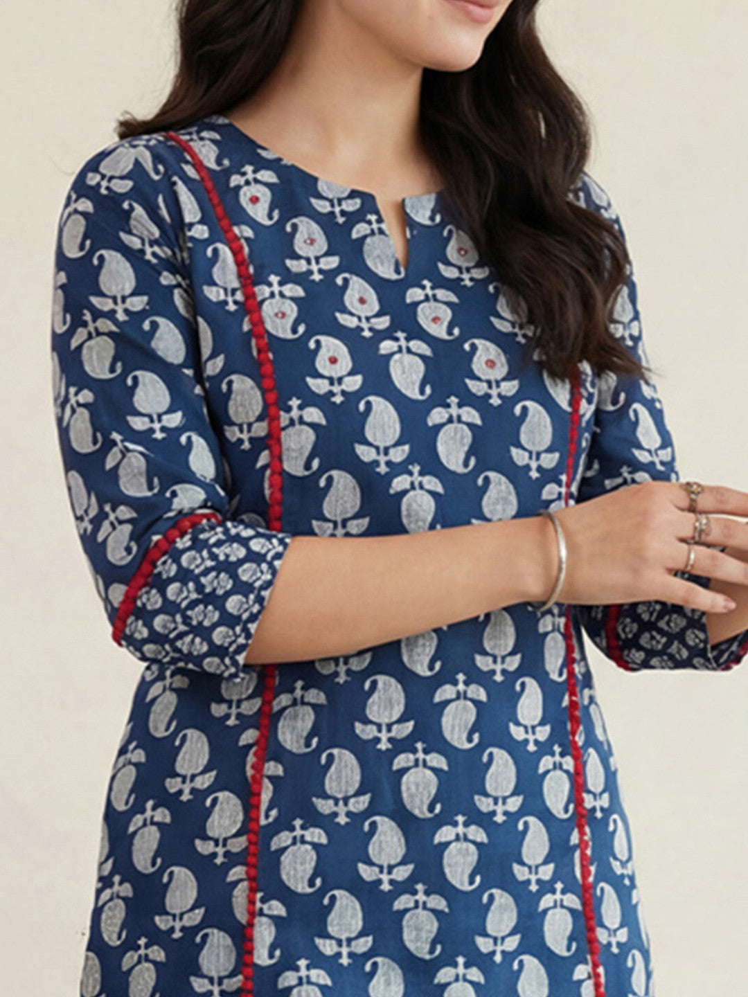 Women Paisley Printed Panelled Mirror Work Pure Cotton Kurta with Trousers