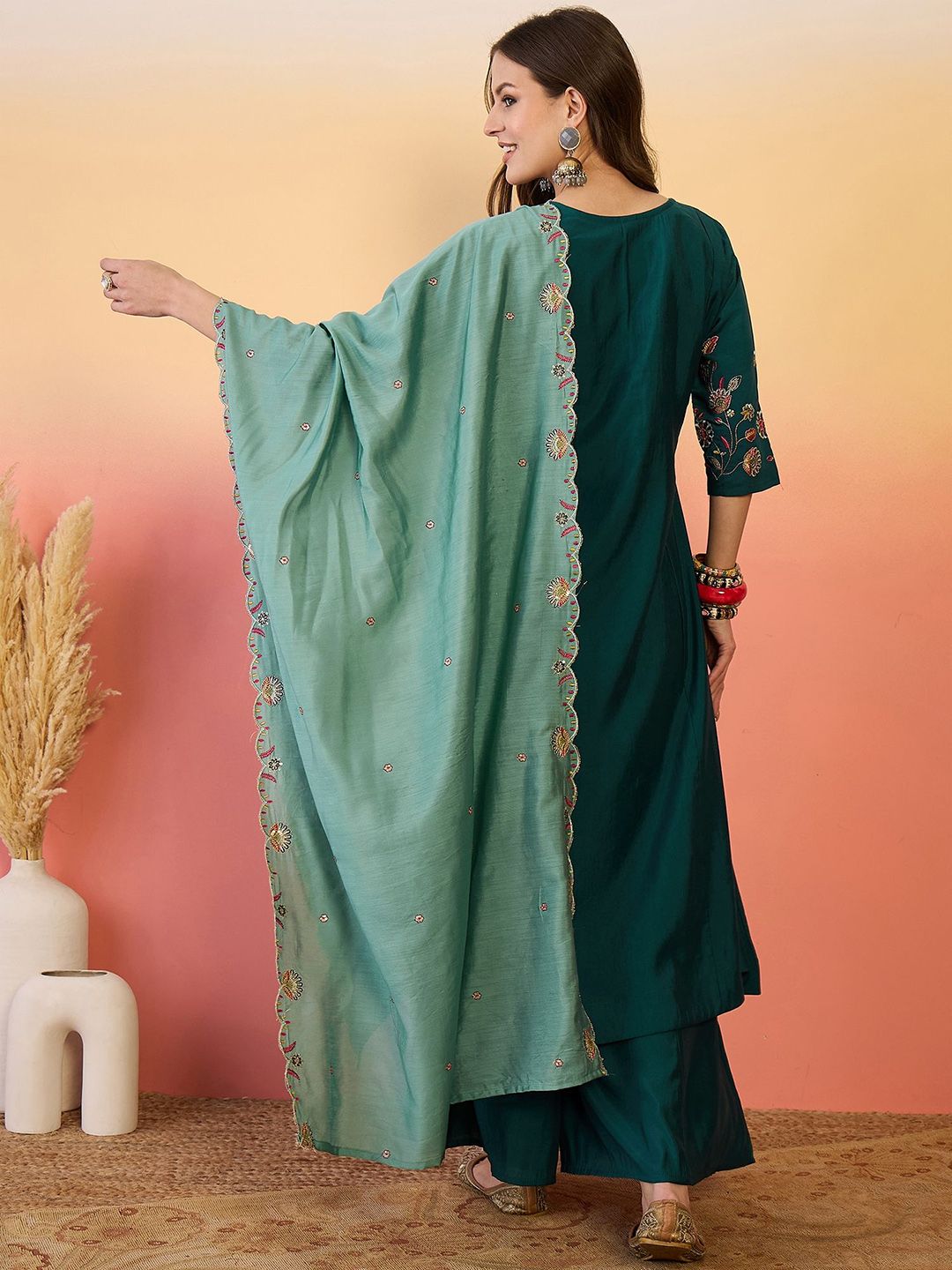 Dhiyona SN Yoke Design Straight Kurta Set With Dupatta