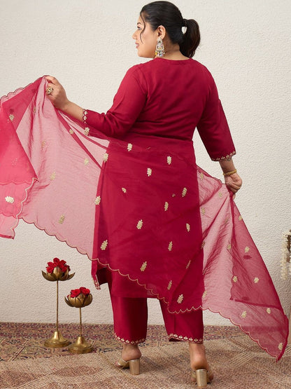Dhiyona Women's Ethnic Motifs Embroidered Regular Kurta with Trousers & With Dupatta