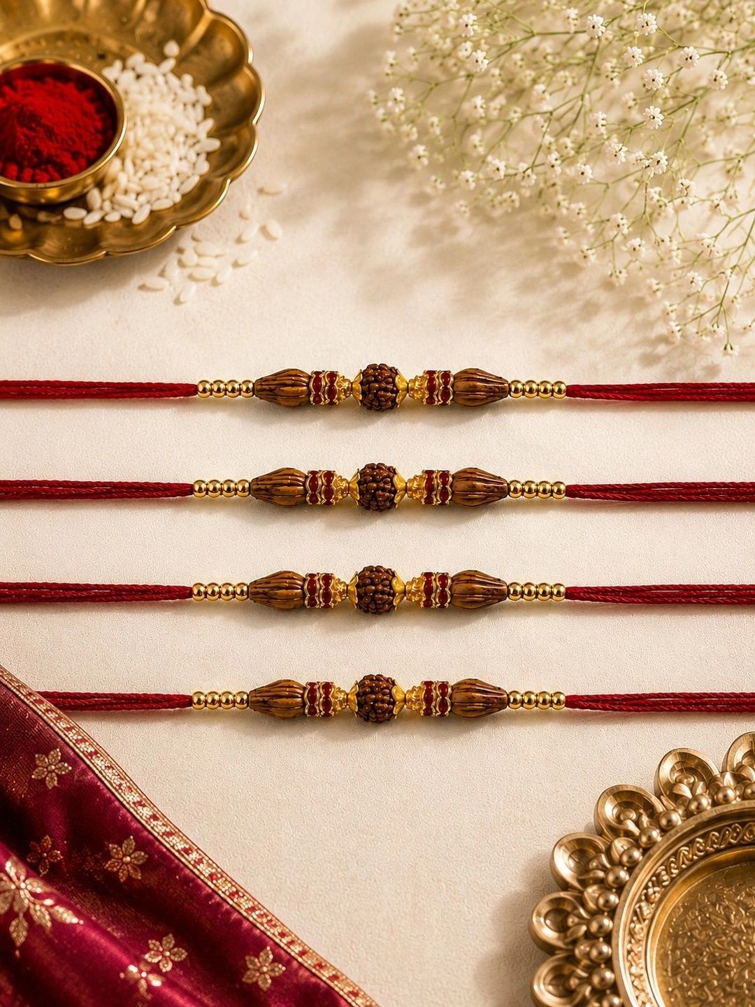 Dhiyona Set Of 4 Rakhi With Roli& Chawal