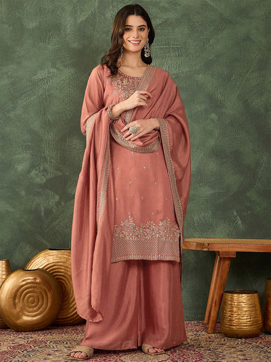 Dhiyona KL Women Ethnic Motifs Embroidered Regular Thread Work Kurta with Palazzos & With Dupatta