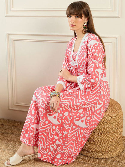 Dhiyona IE Abstract Printed Pleated A-Line Kurta