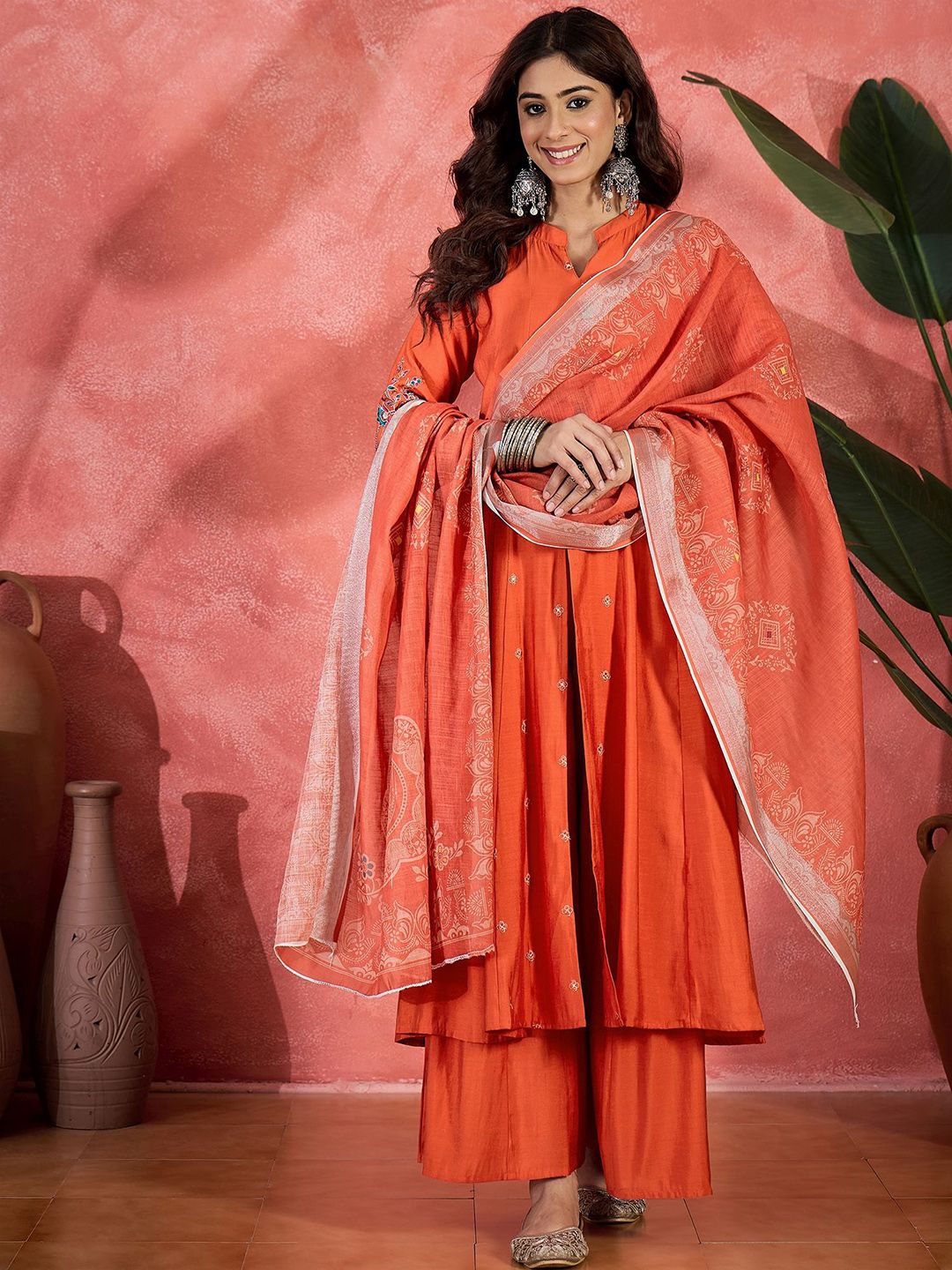 Dhiyona SN Embroidered Zari Work Anarkali Kurta & Palazzo With Dupatta