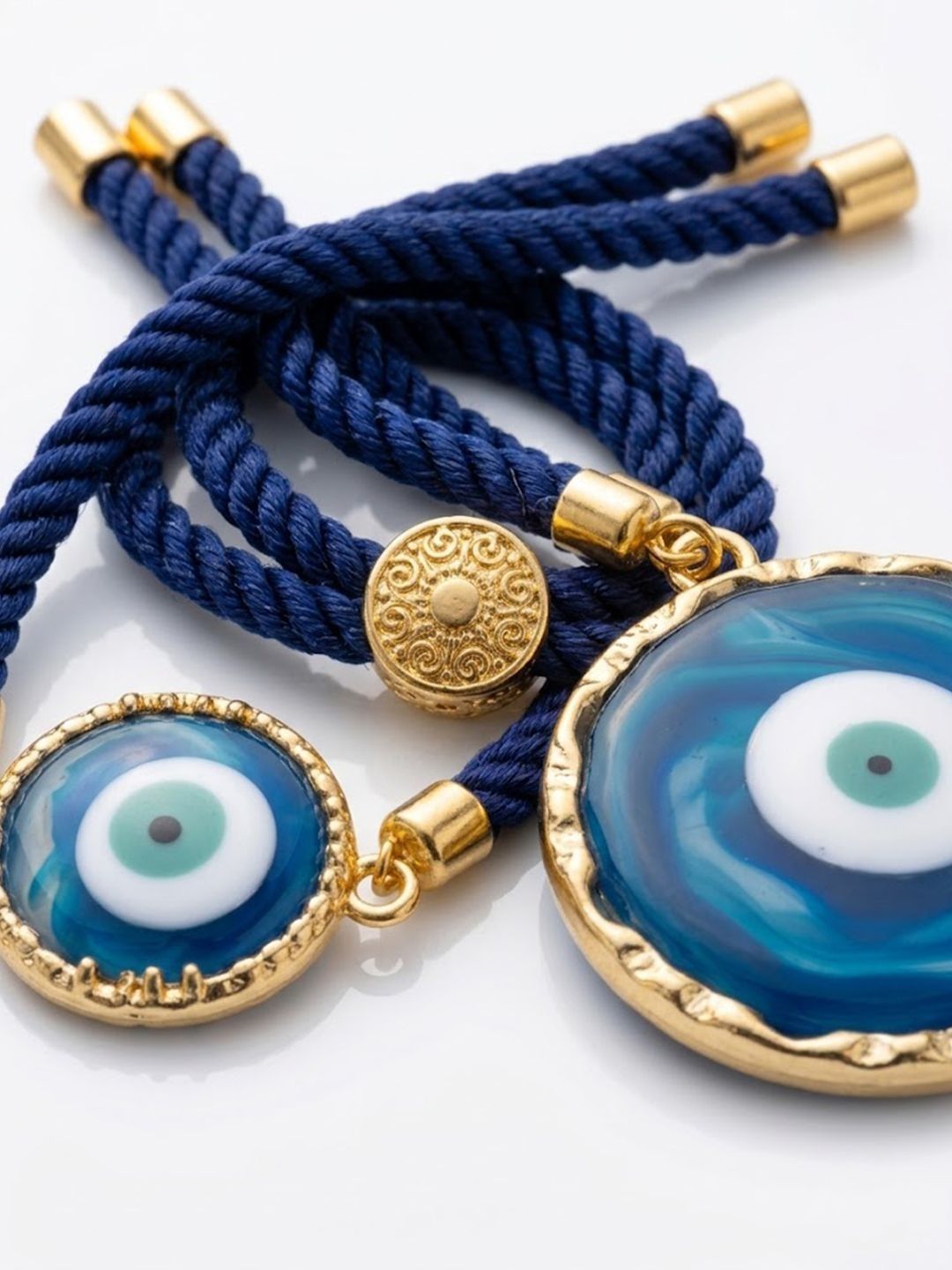 Dhiyona Set Of 2 Blue Evil Eye Resin Design Bhaiya Bhabhi Wraparound Rakhi