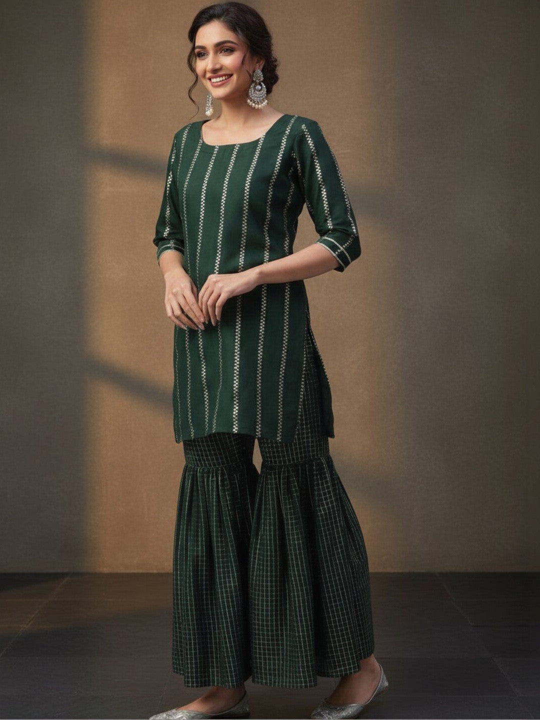 Women Ethnic Motifs Printed Regular Kurta with Sharara & With Dupatta