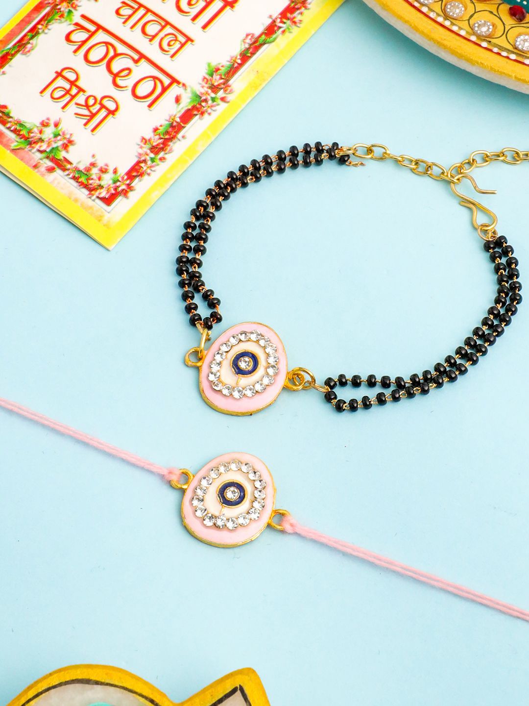 Dhiyona Stones Studded And Beaded Bhaiya Bhabhi Rakhis With Roli Chawal