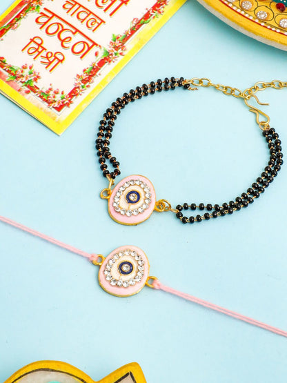 Dhiyona Stones Studded And Beaded Bhaiya Bhabhi Rakhis With Roli Chawal