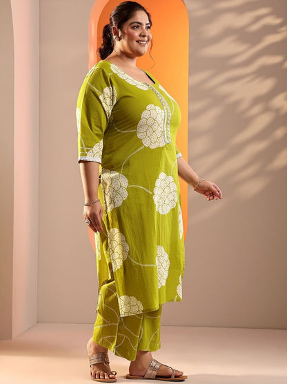 Dhiyona Women's Ethnic Motifs Printed Plus Size Kurta with Trousers & Dupatta