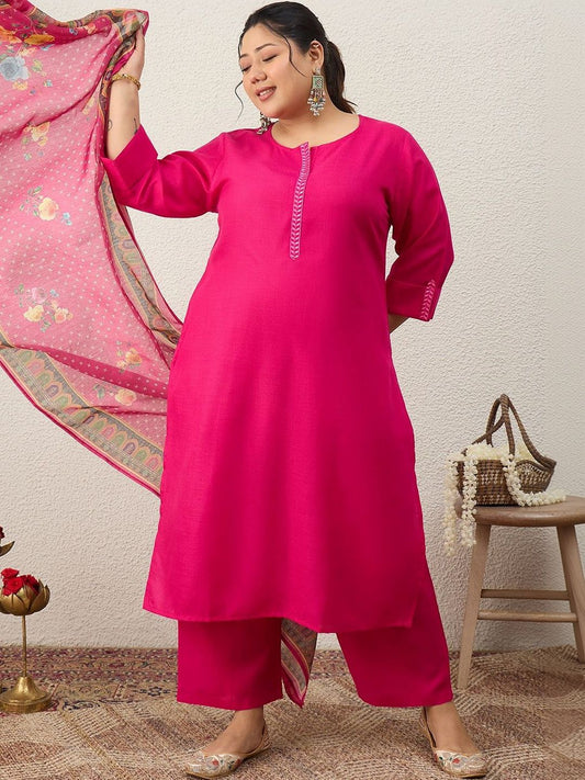 Dhiyona Women's Ethnic Motifs Regular Thread Work Kurta with Trousers & With Dupatta