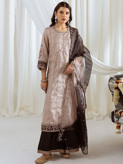 Dhiyona KL Women Embroidered Regular Sequinned Kurta with Palazzos & With Dupatta
