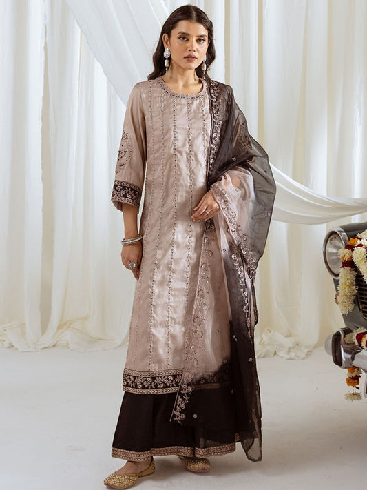 Dhiyona KL Women Embroidered Regular Sequinned Kurta with Palazzos & With Dupatta