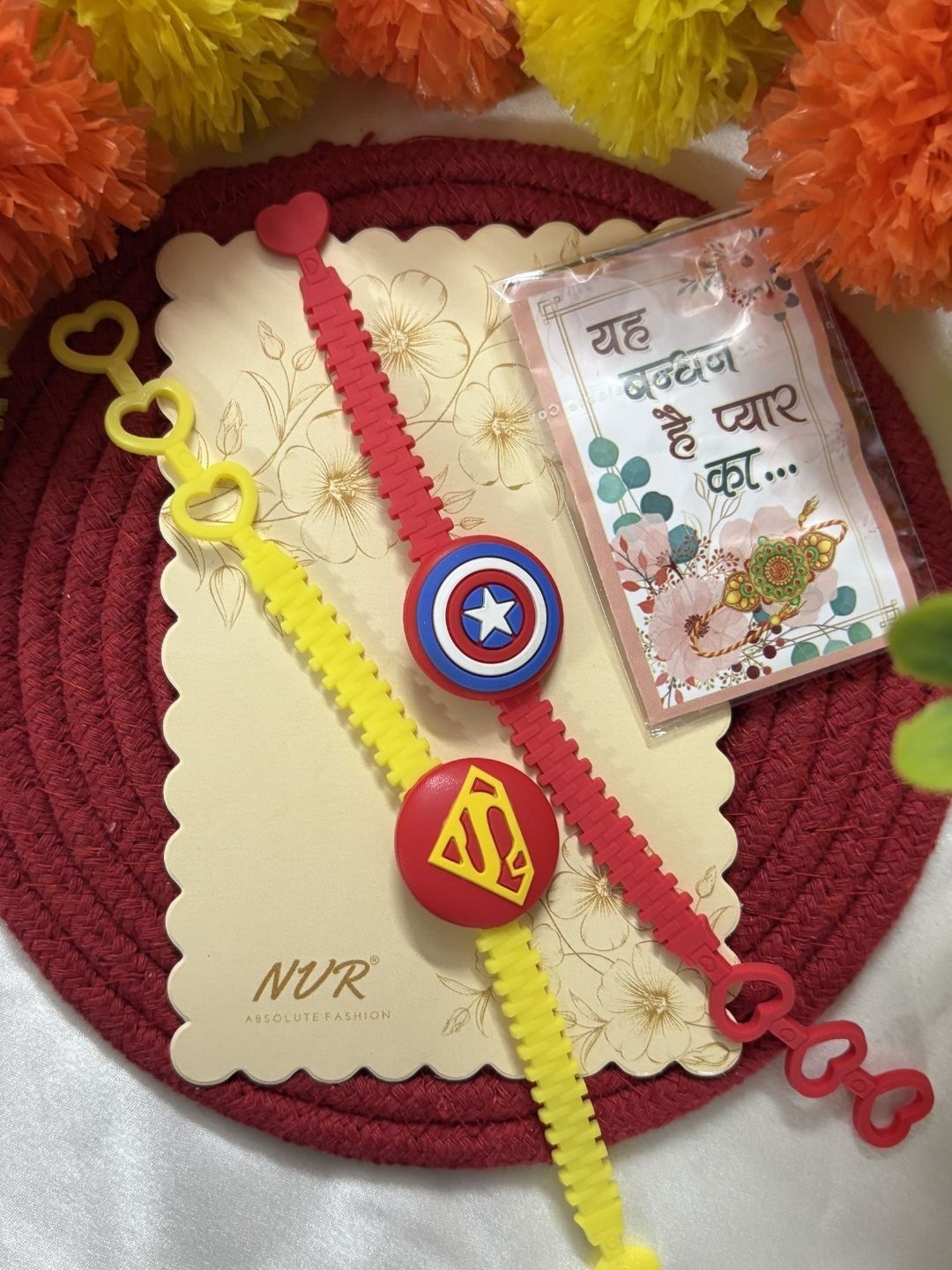 Dhiyona Set Of 2 Superhero Kids Rakhi With Roli Chawal Chandan Mishri