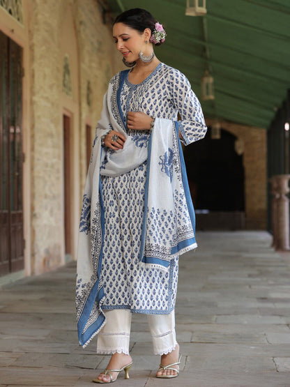 Dhiyona RR Women's Ethnic Motifs Printed Regular Pure Cotton Kurta with Trousers & Dupatta