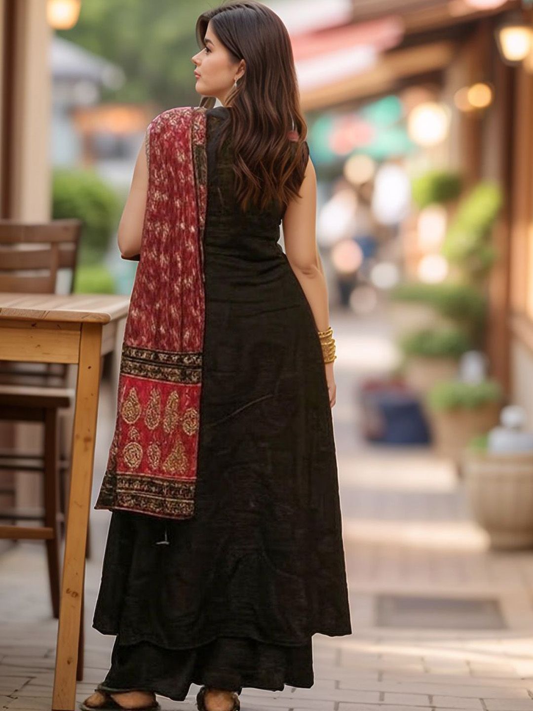 Dhiyona KL Women Solid Kurta with Palazzo & Dupatta
