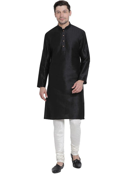 Men's Black Silk Blend Straight Kurta Pyjama Set