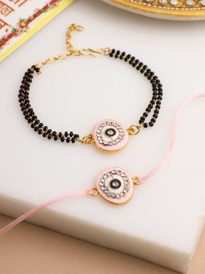 Dhiyona Stones Studded And Beaded Bhaiya Bhabhi Rakhis With Roli Chawal