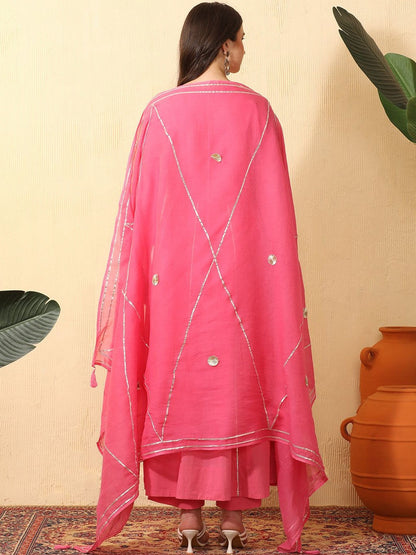 Women Ethnic Motifs Empire Sequinned Pure Cotton Kurta Trousers & Dupatta