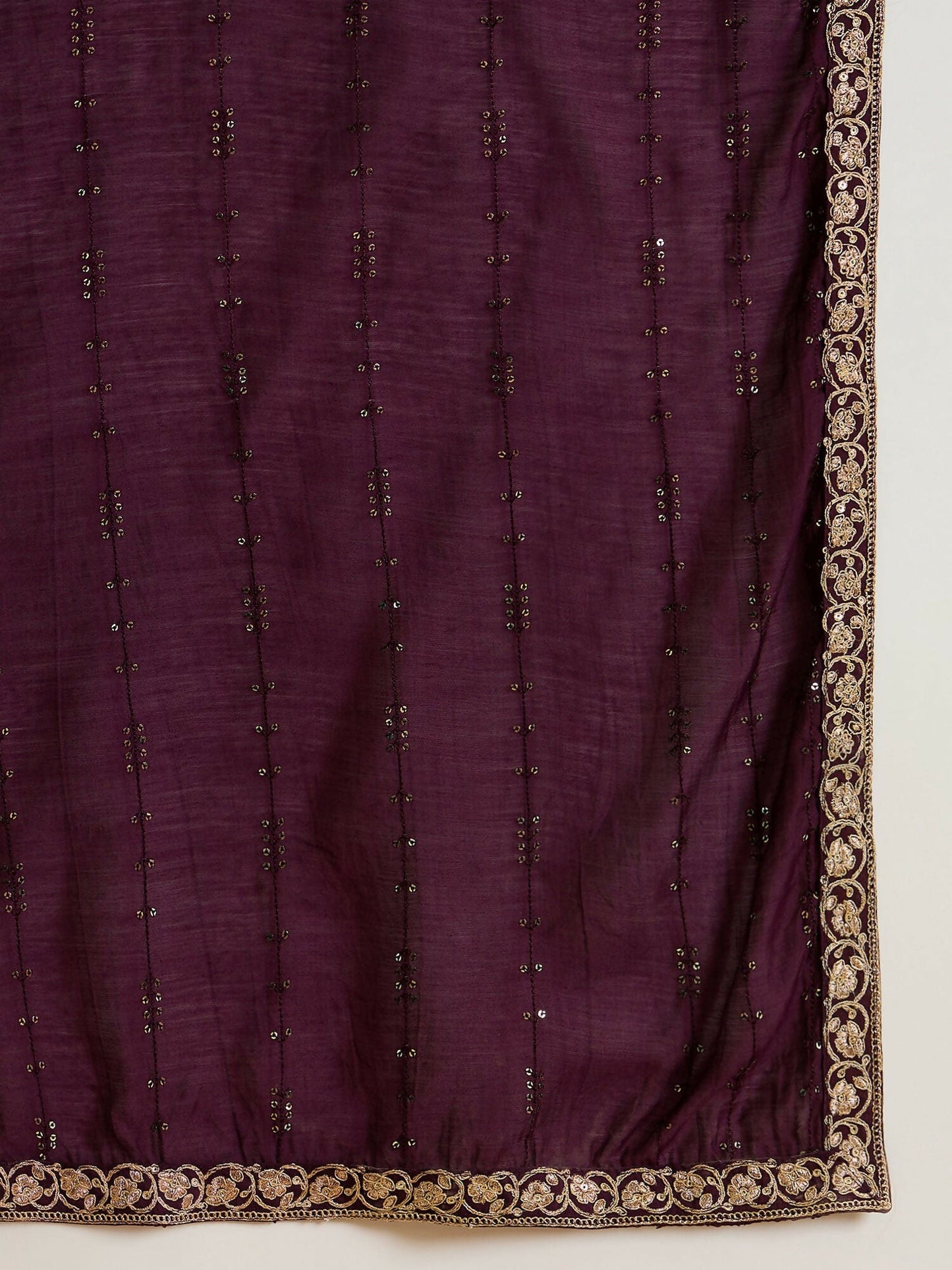 Women's Burgundy Embroidered Straight Kurta Trousers With Dupatta set