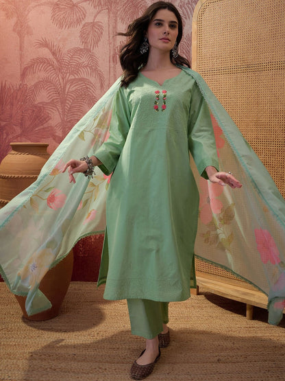 Printed Pure Cotton V Neck Kurta Sets