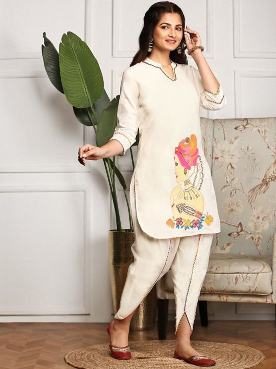 Dhiyona IS Women's Women Printed Pure Cotton Kurta with Dhoti Pants