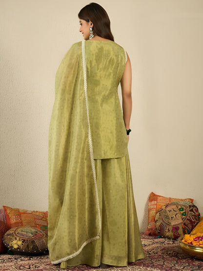Dhiyona IN Women Floral Embroidered Regular Sequinned Kurta with Palazzos & Dupatta