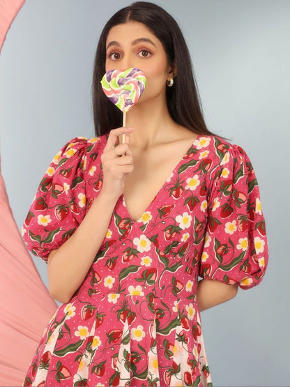 Dhiyona AY Women's Floral Print Puff Sleeve Fit & Flare Mini Dress