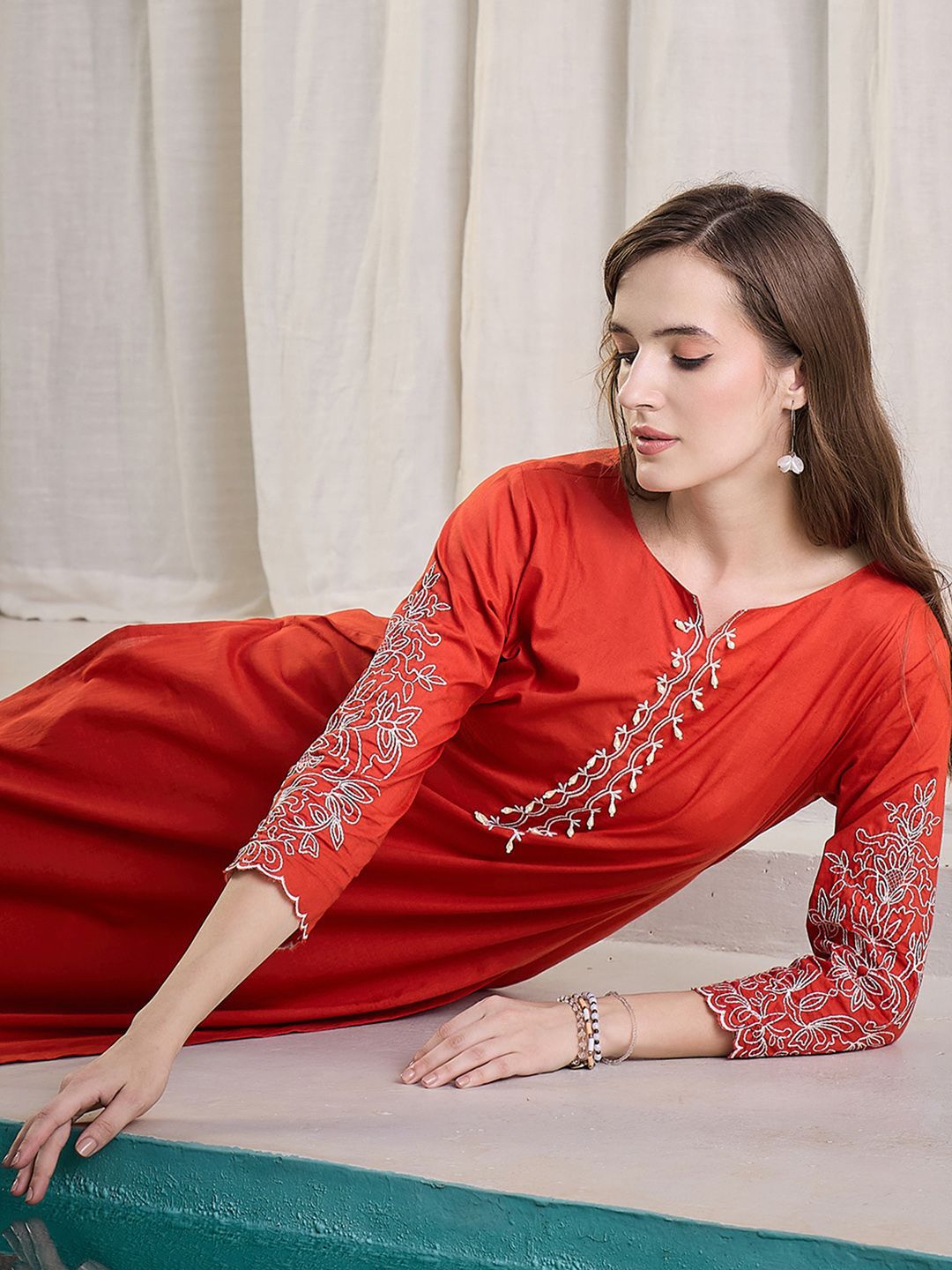 Dhiyona IE Embroidered Cotton Tunic With Trouser