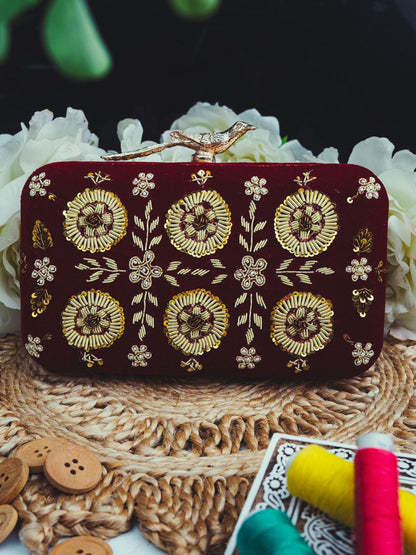 Dhiyona NR Floral Embroidered Box Clutch