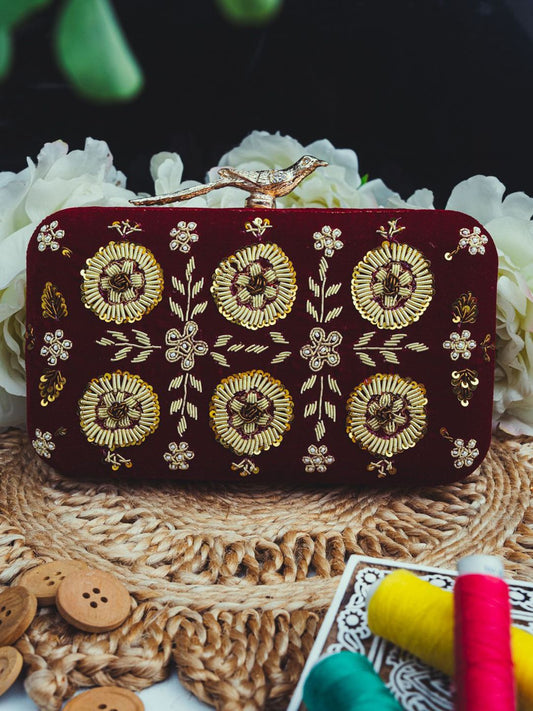 Dhiyona NR Floral Embroidered Box Clutch