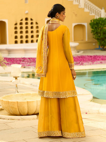 Dhiyona HOP Women Ethnic Motifs Embroidered A-Line Kurta with Sharara & Dupatta