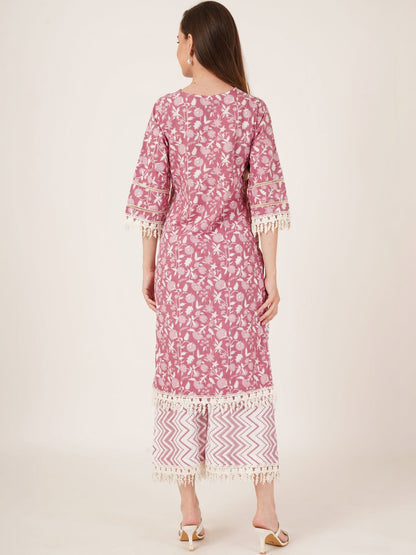 Women Floral Printed Regular Pure Cotton Kurta with Palazzos