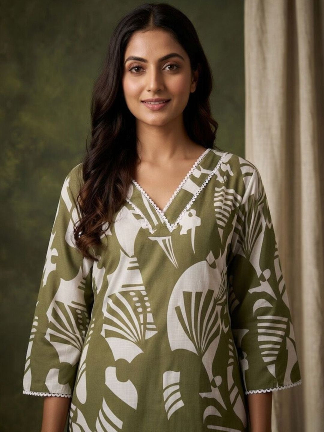Printed Pure Cotton V-Neck Kurta & Palazzos