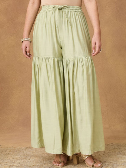Embroidered Round Neck Kurta & Trousers With Dupatta