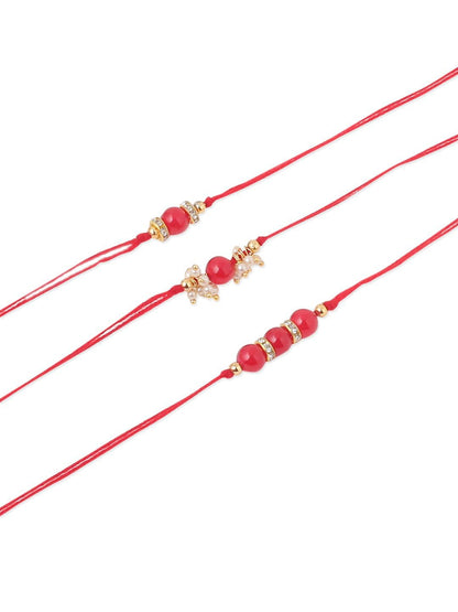 Dhiyona Men Set Of 3 Red Artificial Beads & Pearls Thread Rakhi