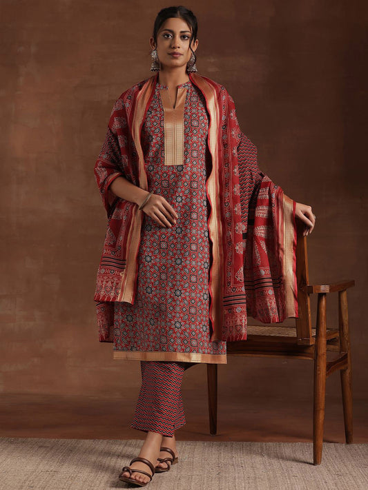 Ethnic Motifs Printed Pure Cotton Kurta with Trousers & Dupatta