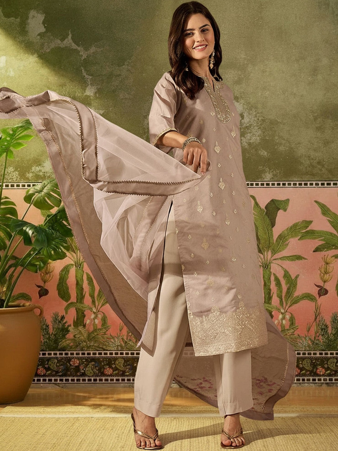 Embroidered Round Neck Kurta Sets