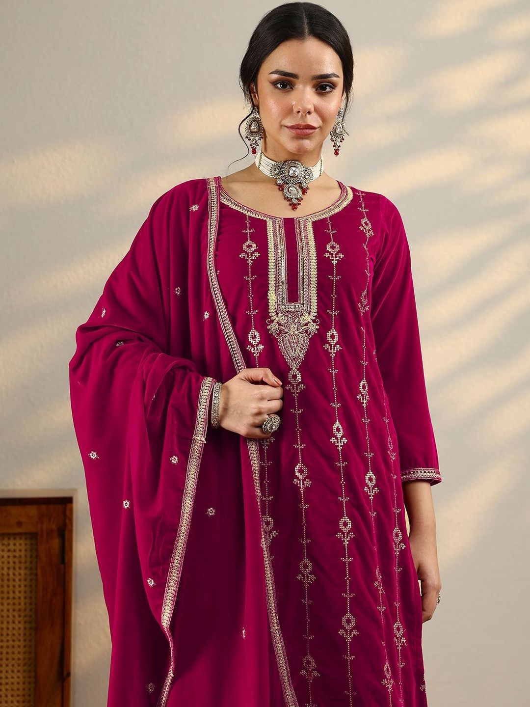 Dhiyona LL Women Ethnic Motifs Embroidered Kurta with Palazzo & Dupatta