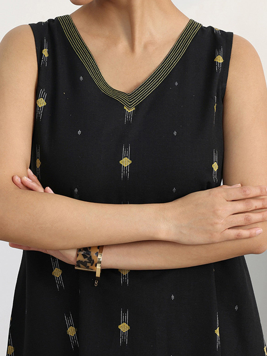 Libas Black Woven Design A-Line Kurta Set